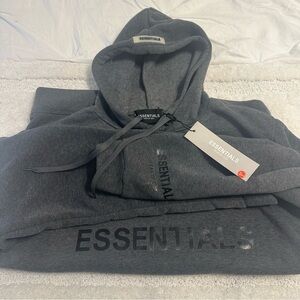 Essentials Fear of God Dark Grey Logo Pullover Hoodie Large